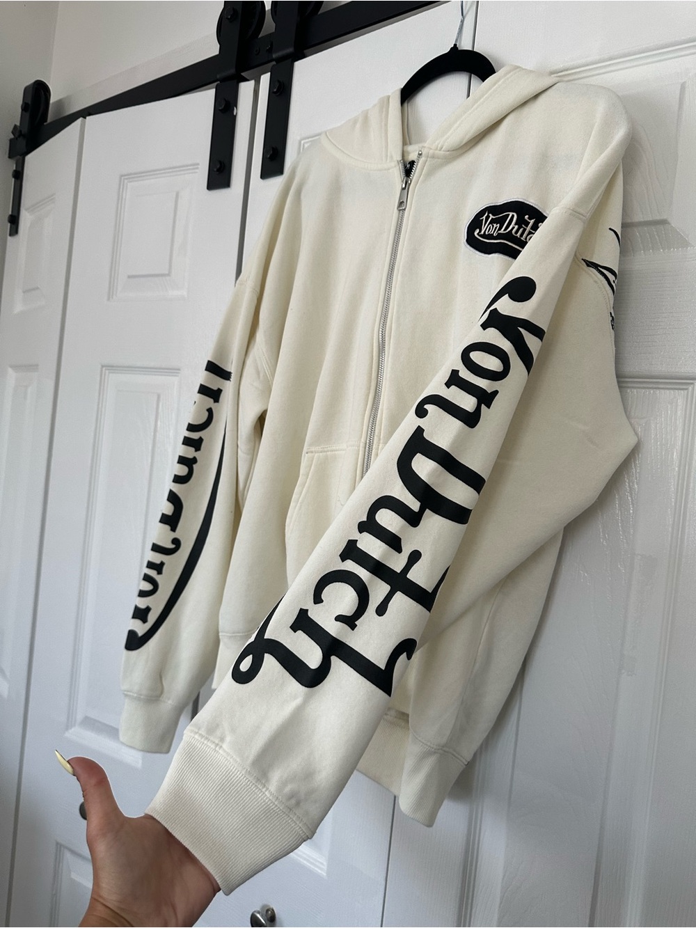 Von Dutch Full Zip Hoodie White Oversized Graphic Logo Sweatshirt Size Large - Picture 5 of 10